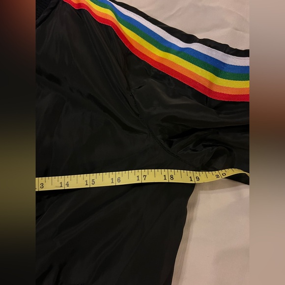 Outer Edge 80’s/90’s Women’s Small Black Bomber Jacket Rainbow Stripes Rave - Picture 10 of 11